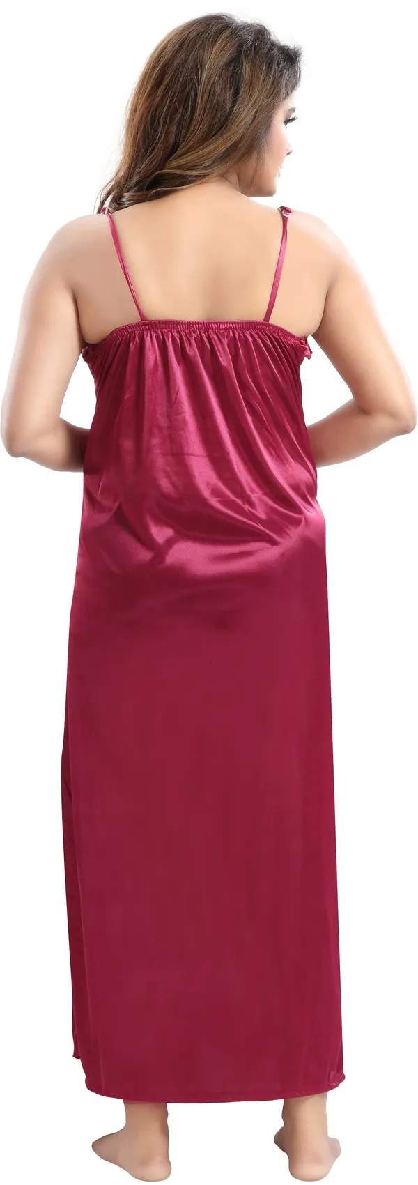 Pack_of_2_Magenta_Satin_Solid_Honeymoon_Nighty_With_Robe_For_Women