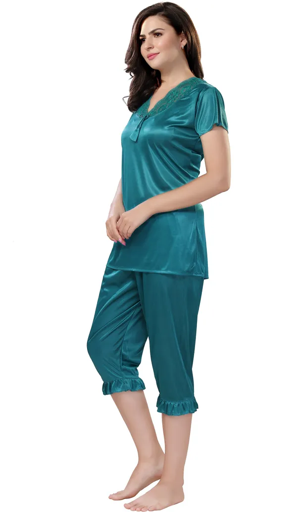 4-Piece_Green_Satin_Solid_Honeymoon_Nighty_Set_For_Women