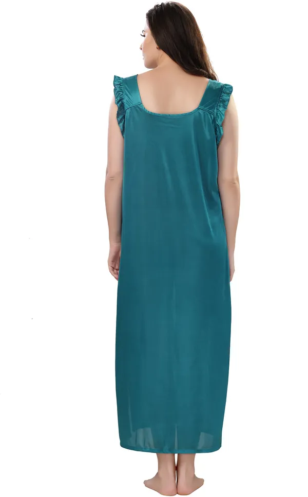 4-Piece_Green_Satin_Solid_Honeymoon_Nighty_Set_For_Women