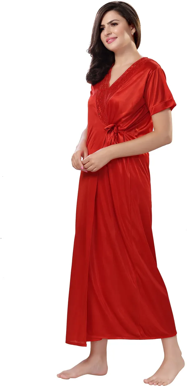 4-Piece_Red_Satin_Solid_Honeymoon_Nighty_Set_For_Women