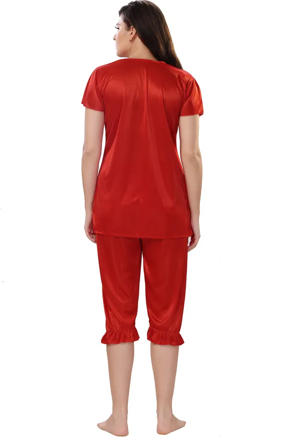4-Piece_Red_Satin_Solid_Honeymoon_Nighty_Set_For_Women