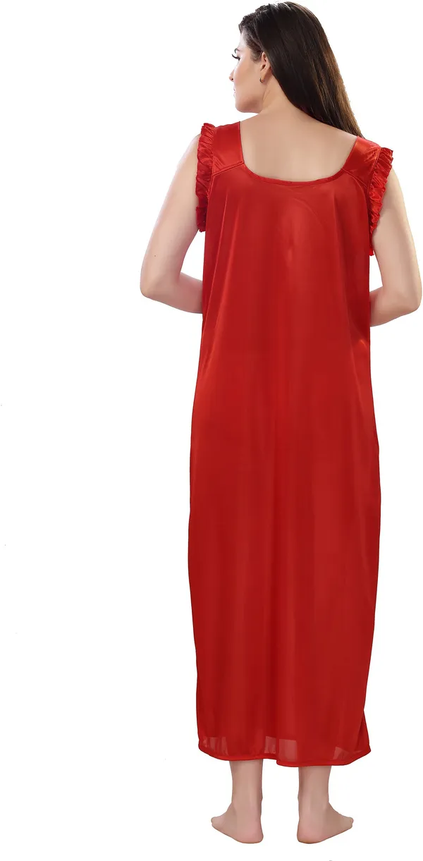 4-Piece_Red_Satin_Solid_Honeymoon_Nighty_Set_For_Women