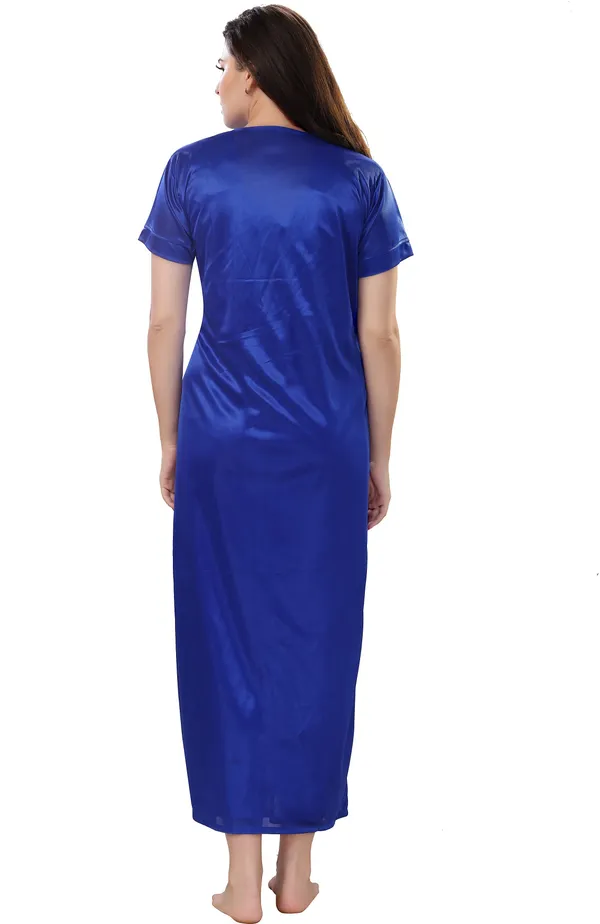 4-Piece_Blue_Satin_Solid_Honeymoon_Nighty_Set_For_Women