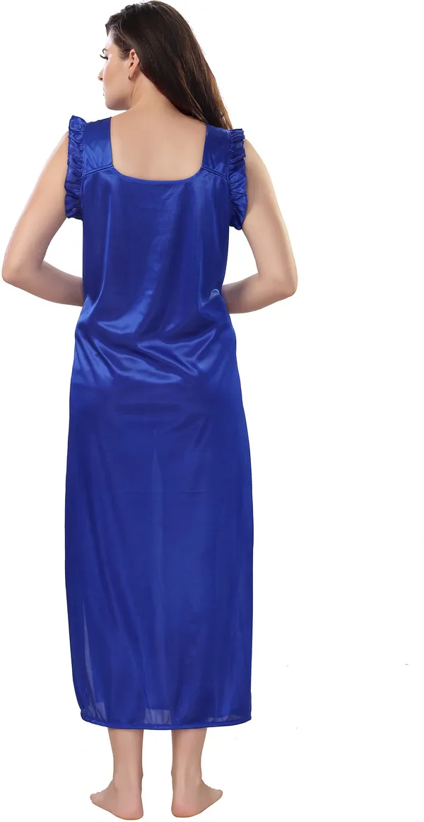 4-Piece_Blue_Satin_Solid_Honeymoon_Nighty_Set_For_Women