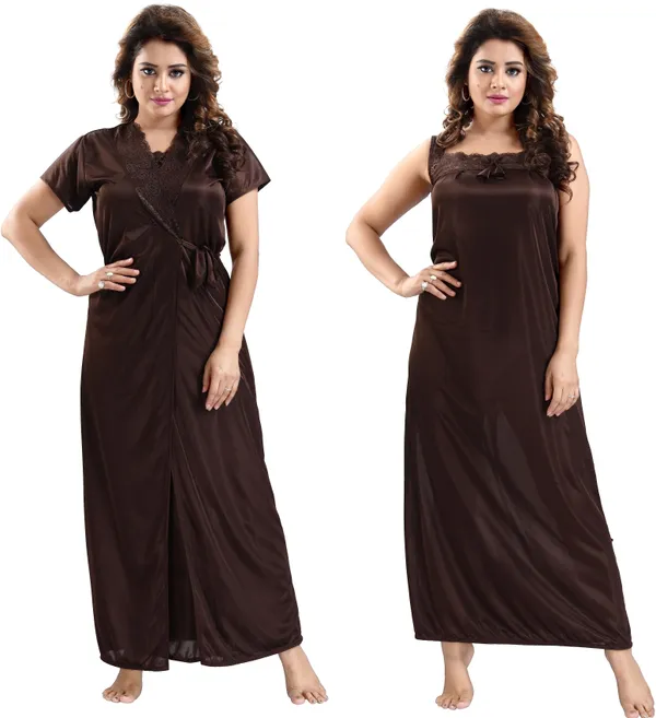 Pack_of_2_Brown_Satin_Self_Design_Honeymoon_Nighty_With_Robe_For_Women