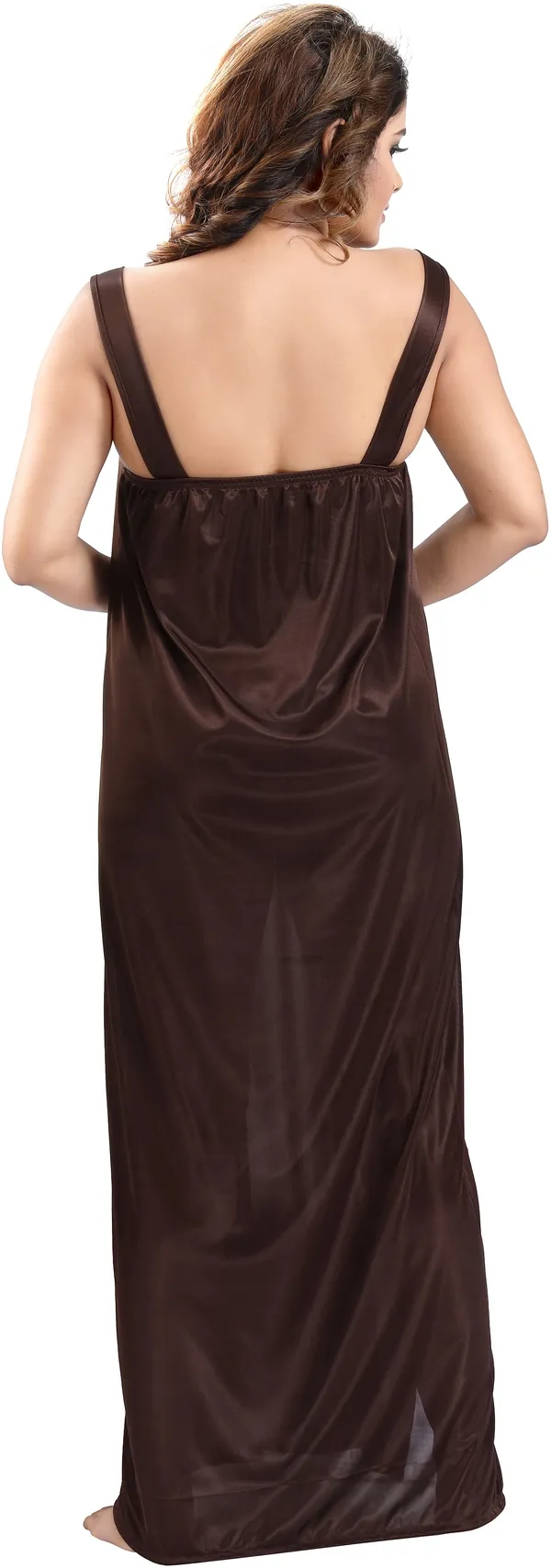 Pack_of_2_Brown_Satin_Self_Design_Honeymoon_Nighty_With_Robe_For_Women