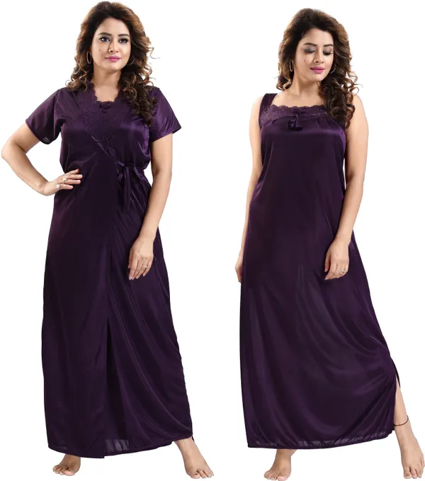 Pack_of_2_Purple_Satin_Self_Design_Honeymoon_Nighty_With_Robe_For_Women