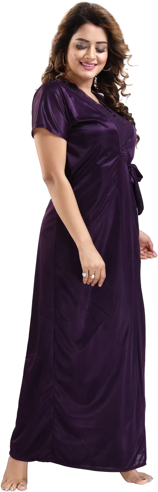 Pack_of_2_Purple_Satin_Self_Design_Honeymoon_Nighty_With_Robe_For_Women