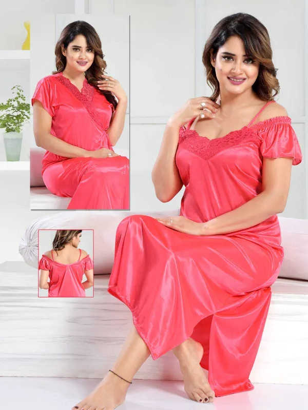 Pack_of_2_Pink_Satin_Self_Design_Honeymoon_Nighty_With_Robe_For_Women