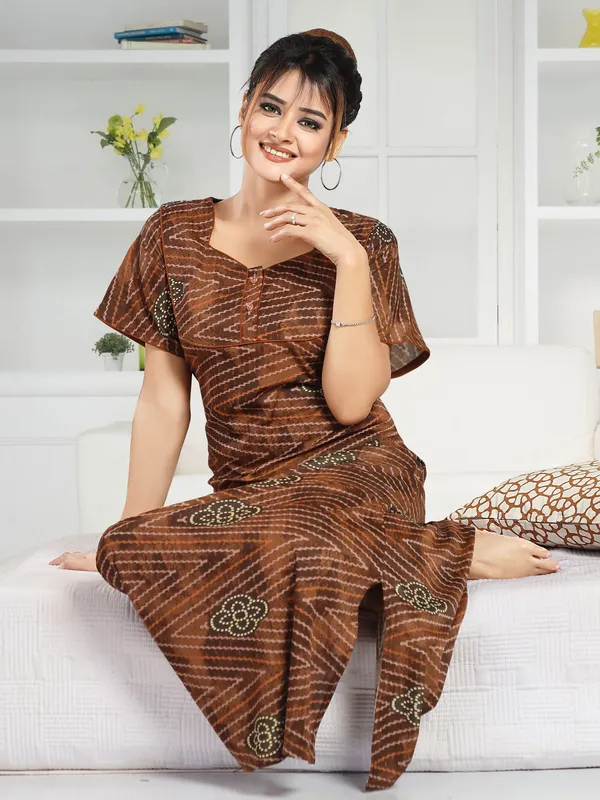 Orange_Sarina_Checkered_Regular_Nighty_For_Women