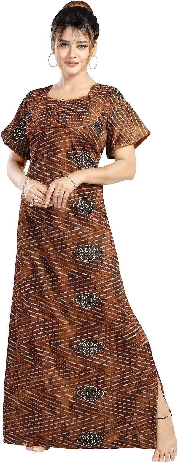 Orange_Sarina_Checkered_Regular_Nighty_For_Women