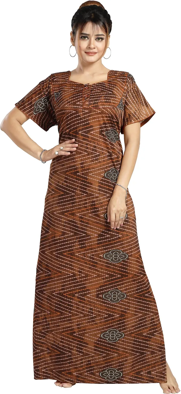 Orange_Sarina_Checkered_Regular_Nighty_For_Women