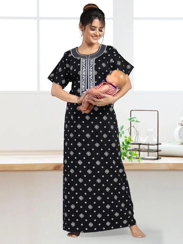 Dark_Blue_Cotton_Embroidered_Regular_Nighty_For_Women
