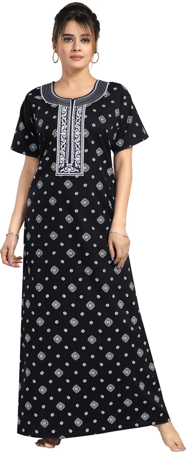 Dark_Blue_Cotton_Embroidered_Regular_Nighty_For_Women