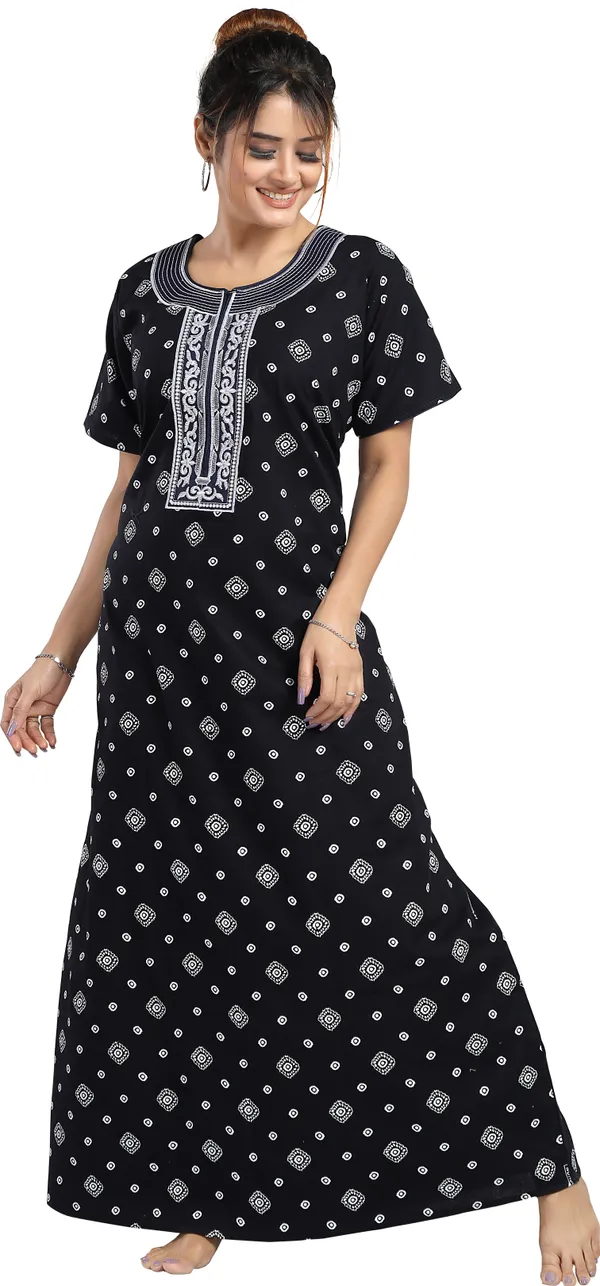 Dark_Blue_Cotton_Embroidered_Regular_Nighty_For_Women