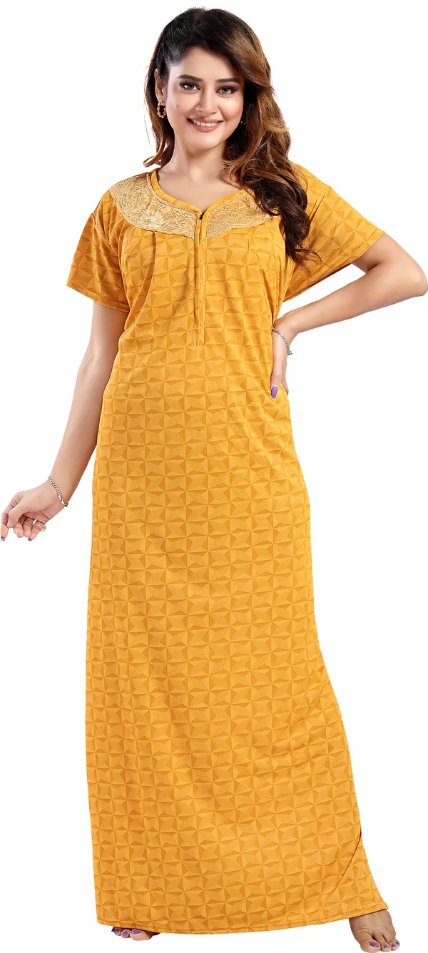 LIFE-TALE_Yellow_Sarina_Checkered_Regular_Nighty_For_Women