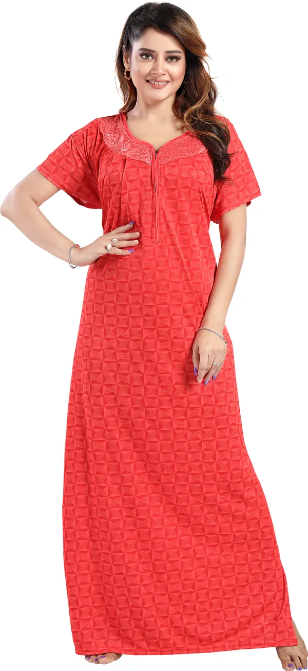 LIFE-TALE_Red_Sarina_Checkered_Regular_Nighty_For_Women