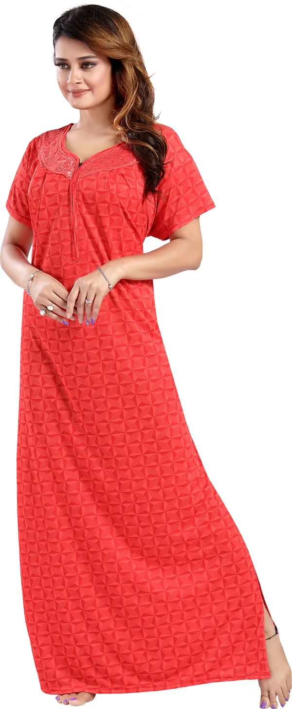 LIFE-TALE_Red_Satin_Checkered_Regular_Maternity_&_Nursing_Nighty_For_Women
