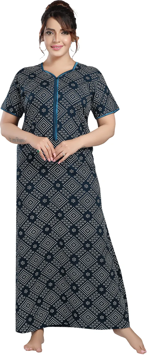 Dark_Green_Cotton_Printed_Regular_Nighty_For_Women