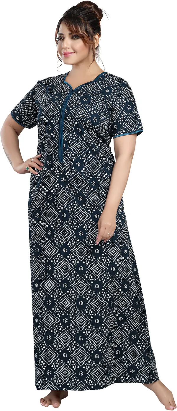 Dark_Green_Cotton_Printed_Regular_Nighty_For_Women