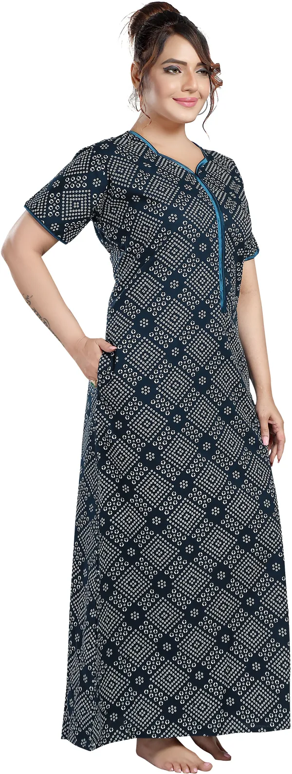 Dark_Green_Cotton_Printed_Regular_Nighty_For_Women