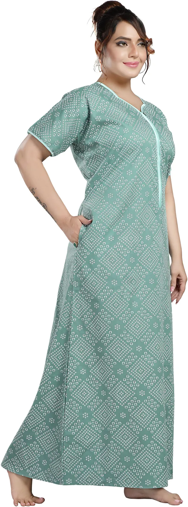 Light_Green_Cotton_Printed_Regular_Nighty_For_Women