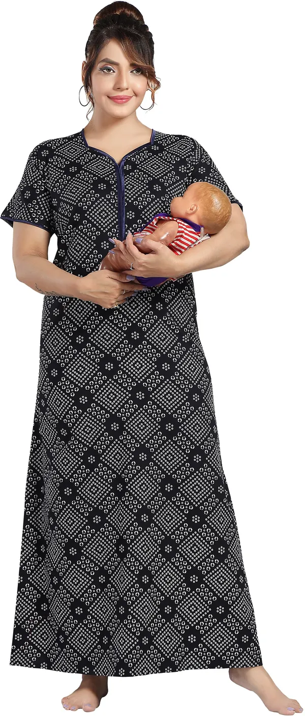 Dark_Blue_Cotton_Printed_Regular_Nighty_For_Women