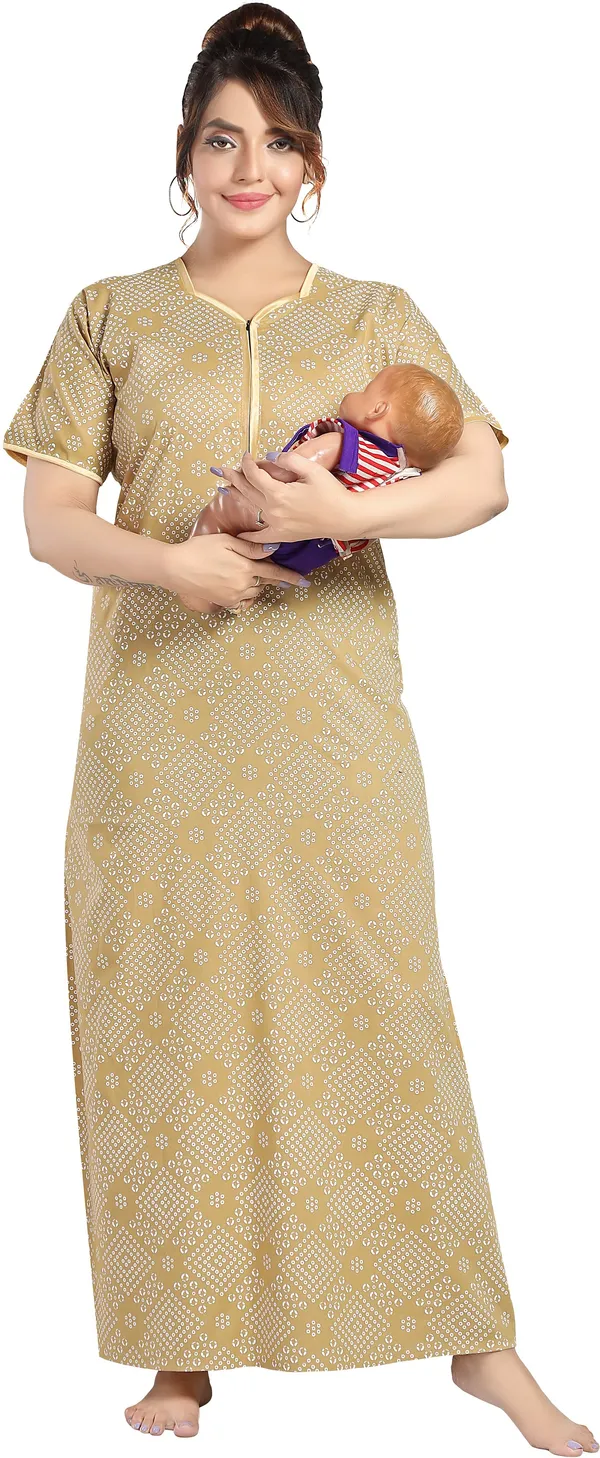 Beige_Cotton_Printed_Regular_Nighty_For_Women