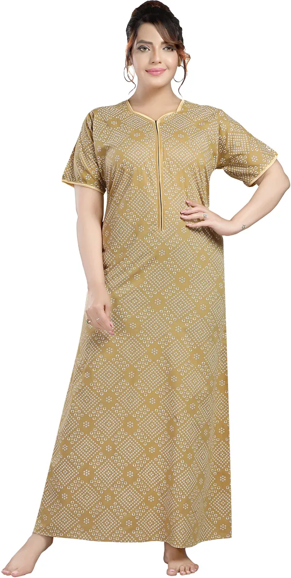 Beige_Cotton_Printed_Regular_Nighty_For_Women