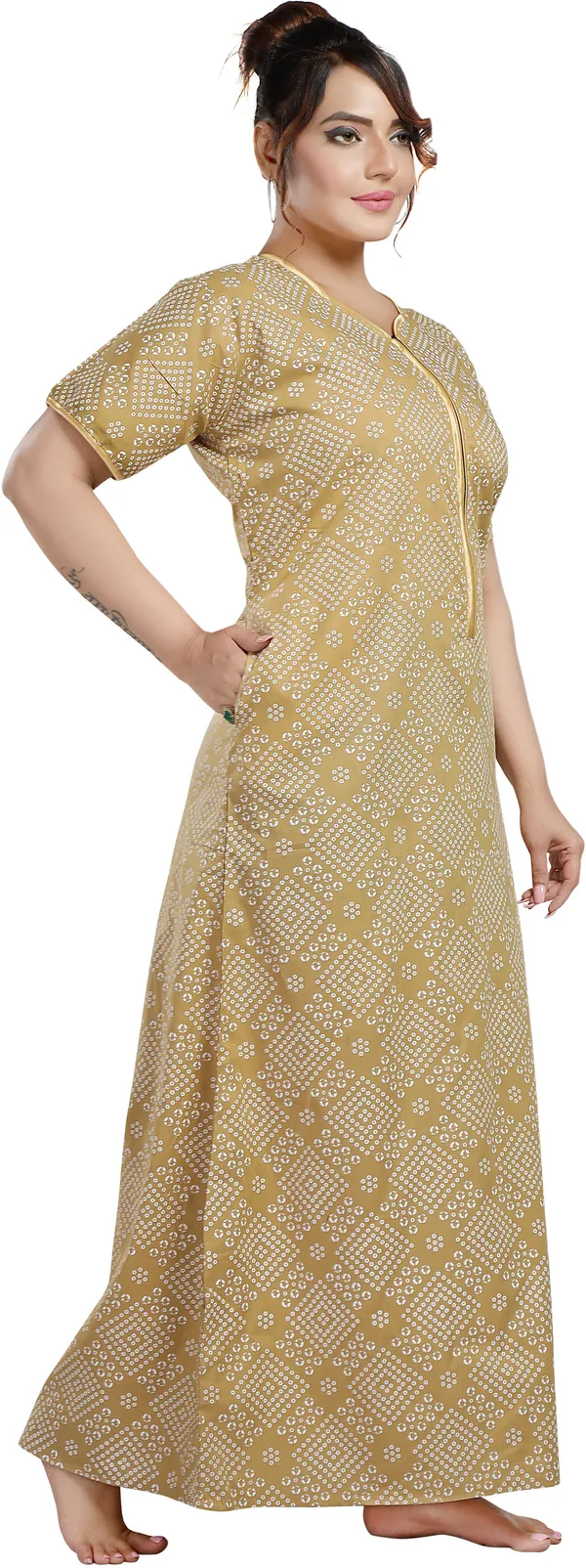 Beige_Cotton_Printed_Regular_Nighty_For_Women