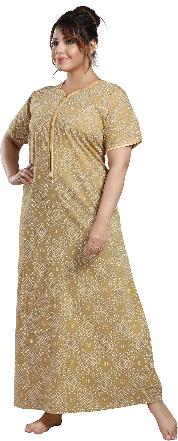 Beige_Cotton_Printed_Regular_Nighty_For_Women
