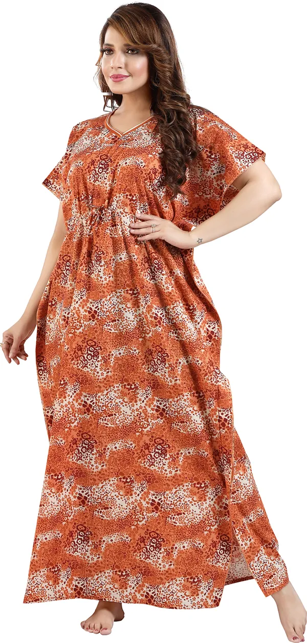 Orange_Cotton_Self_Design_Regular_Nighty_For_Women