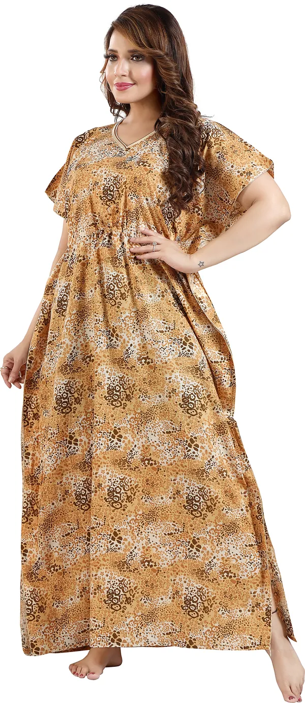 Yellow_Cotton_Self_Design_Regular_Nighty_For_Women