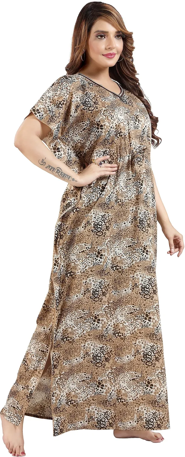 Brown_Cotton_Self_Design_Kaftan_Nighty_For_Women
