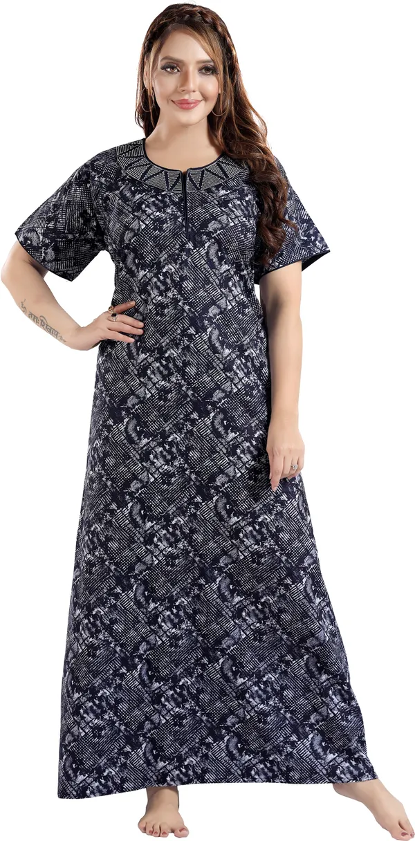 LIFE-TALE_Cotton_Denim_Printed_Regular_Nighty_For_Women_(Navy_Blue)