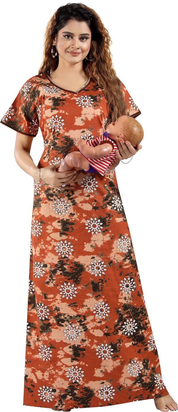 Brown_Cotton_Printed_Regular_Maternity_&_Nursing_Nighty_For_Women
