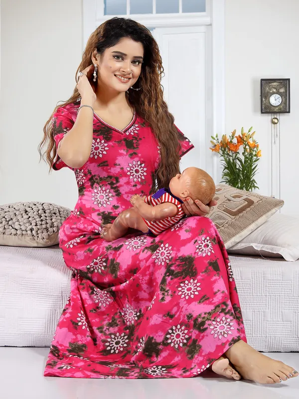 Pink_Cotton_Printed_Regular_Maternity_&_Nursing_Nighty_For_Women