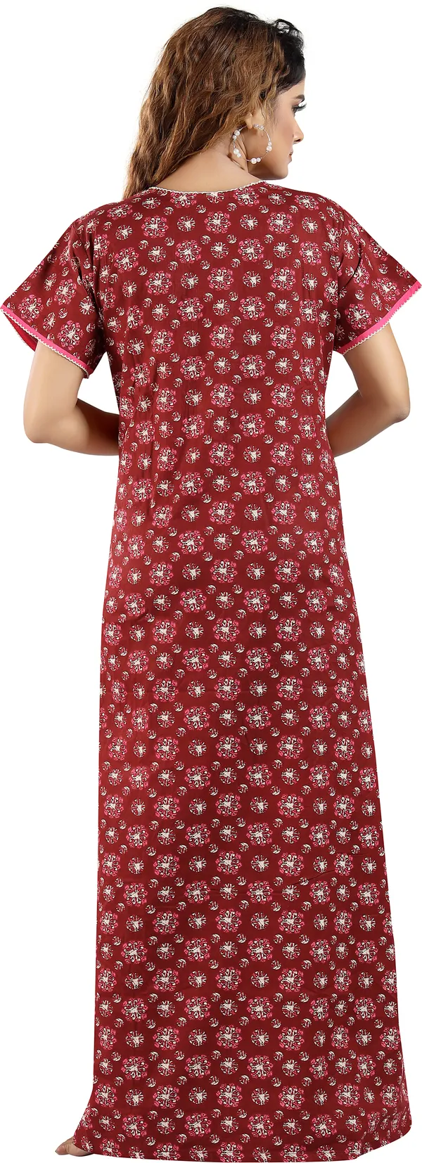Maroon_Cotton_Self_Design_Regular_Maternity_&_Nursing_Nighty_For_Women