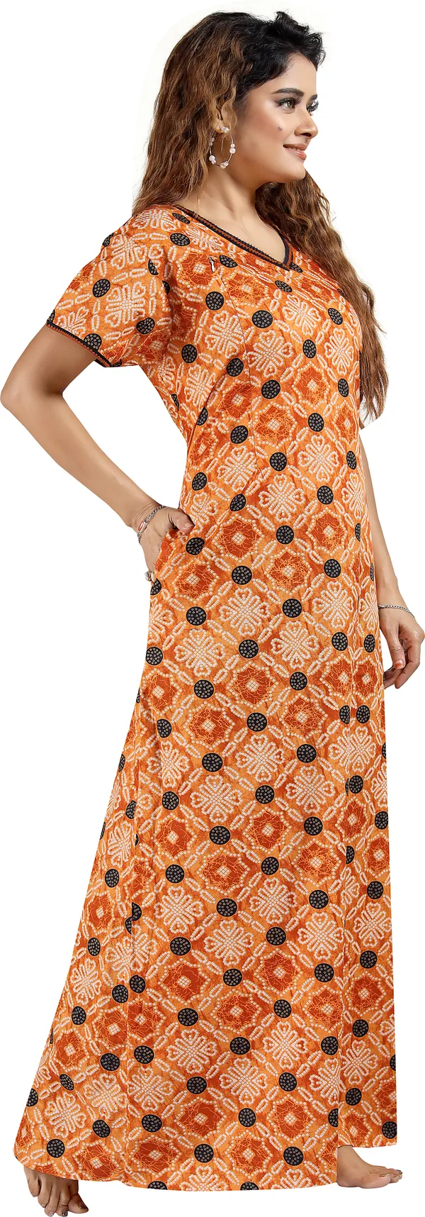LIFE-TALE_Orange_Cotton_Printed_Regular_Maternity_&_Feeding_Nighty_For_Women