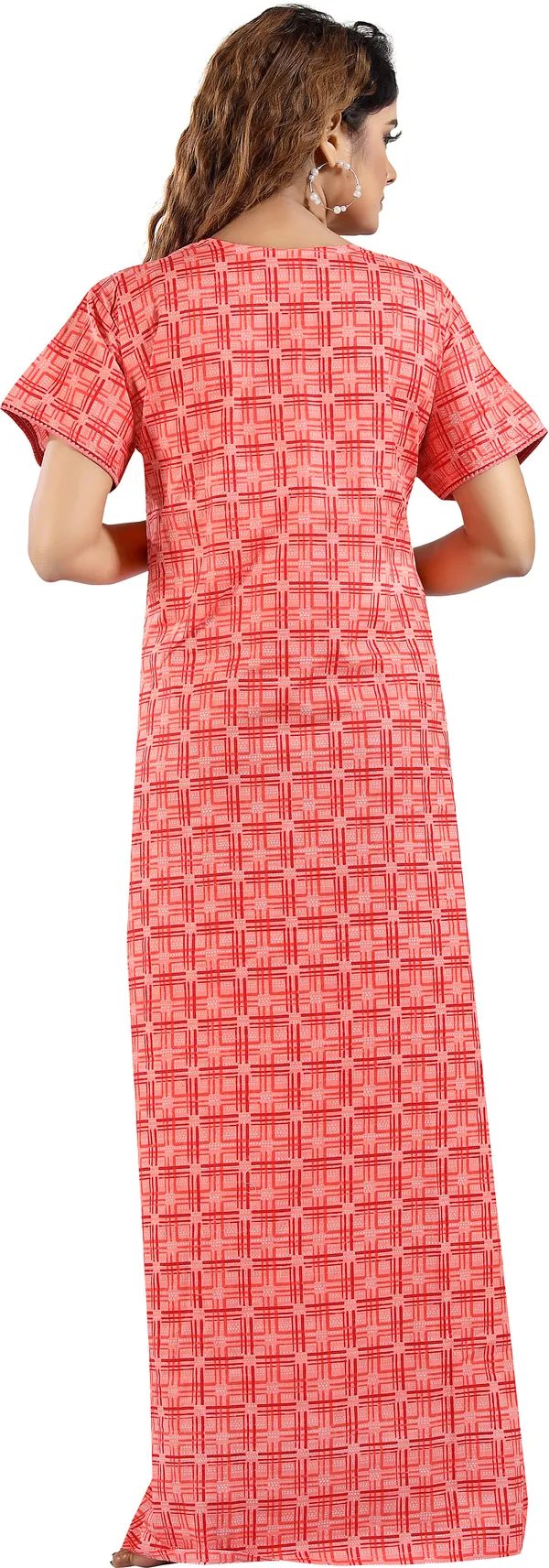 Orange_Cotton_Checkered_Regular_Maternity_&_Nursing_Nighty_For_Women