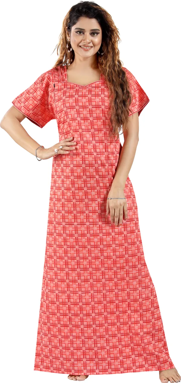 Orange_Cotton_Checkered_Regular_Maternity_&_Nursing_Nighty_For_Women