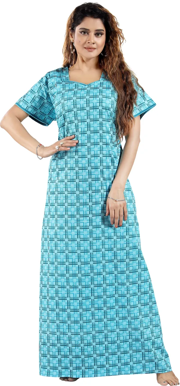 Blue_Cotton_Checkered_Regular_Maternity_&_Nursing_Nighty_For_Women
