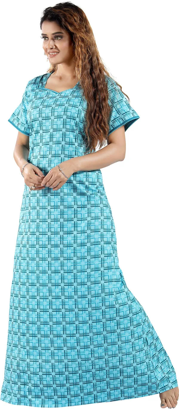 Blue_Cotton_Checkered_Regular_Maternity_&_Nursing_Nighty_For_Women