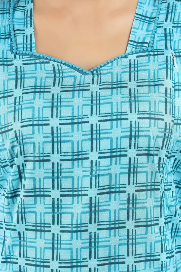 Blue_Cotton_Checkered_Regular_Maternity_&_Nursing_Nighty_For_Women