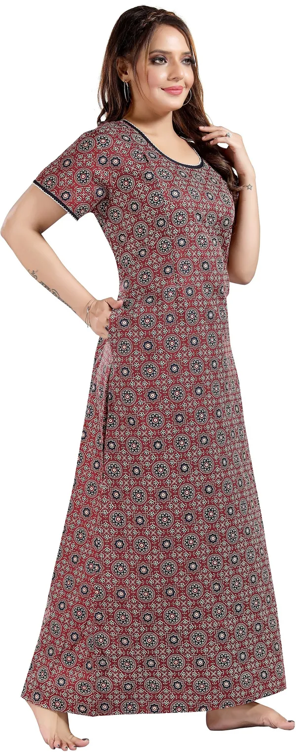 Maroon_Cotton_Self_Design_Regular_Maternity_&_Nursing_Nighty_For_Women