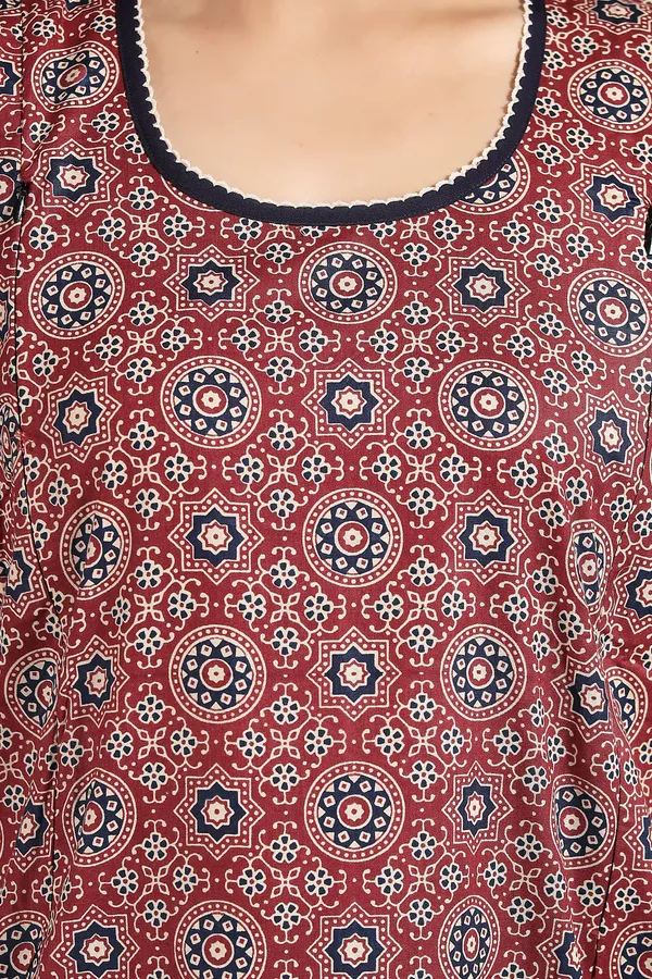 Maroon_Cotton_Self_Design_Regular_Maternity_&_Nursing_Nighty_For_Women