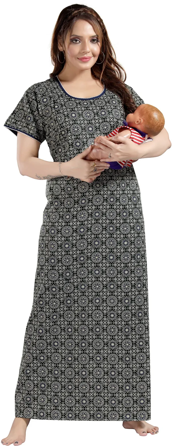 Dark_Green_Cotton_Self_Design_Regular_Maternity_&_Nursing_Nighty_For_Women