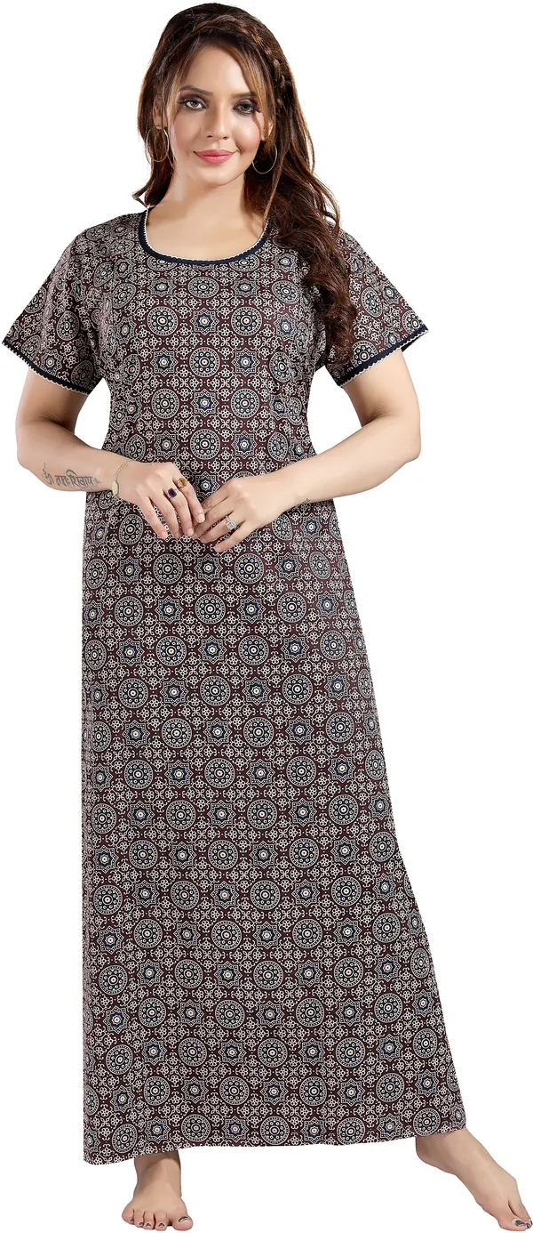 Brown_Cotton_Self_Design_Regular_Maternity_&_Nursing_Nighty_For_Women