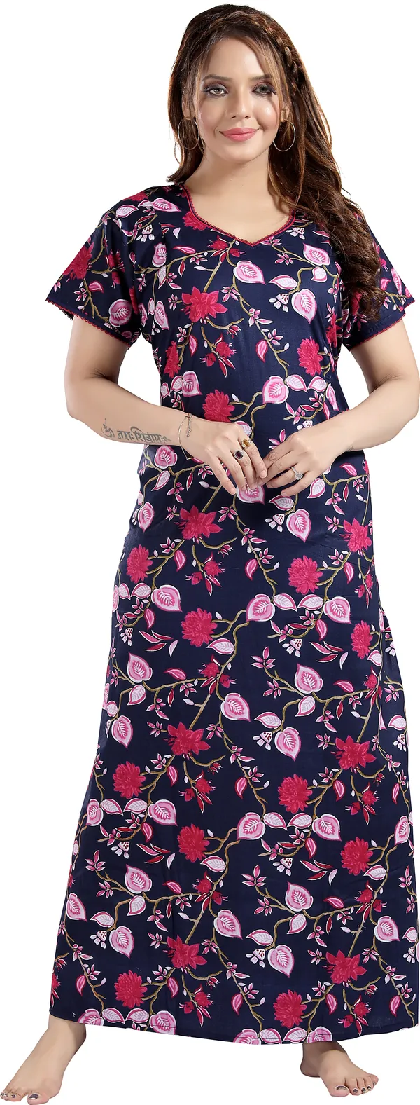 Dark_Blue_Cotton_Floral_Regular_Maternity_&_Nursing_Nighty_For_Women