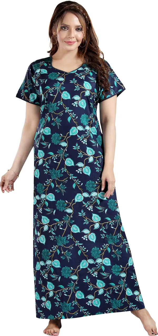 Dark_Blue_Cotton_Floral_Regular_Maternity_&_Nursing_Nighty_For_Women